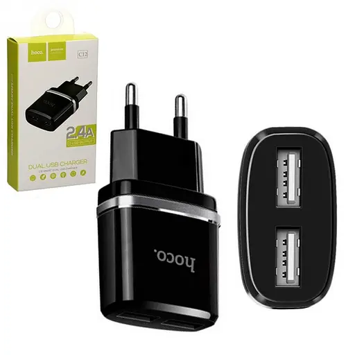 Адаптер питания Hoco C12 Smart dual USB набор с кабелем микро черный 6957531064114 - фото 2