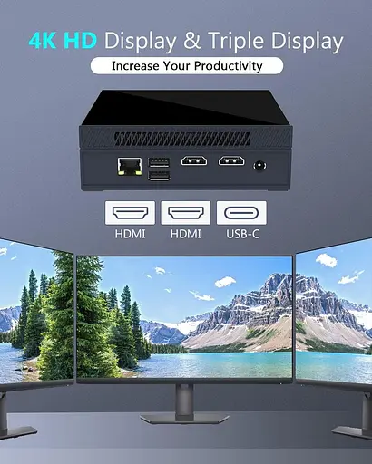 Міні-ПК Maxesla Windows 11 Pro, Intel Celeron N5105 2,9 ГГц 8 ГБ DDR4 256 ГБ SSD M.2, Мінікомп'ютер 2X HDMI UHD, Дводіапазонний - фото 4