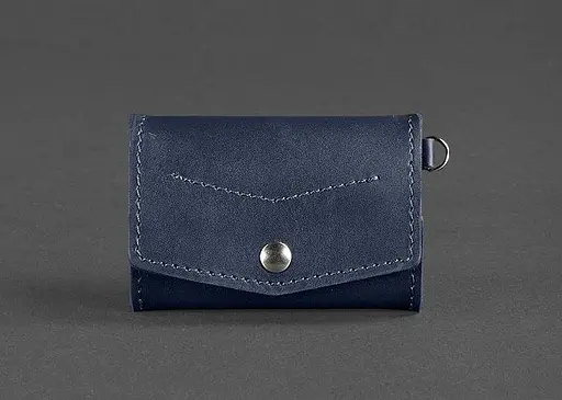 Кожаная монетница с клапаном 1.0 темно-синяя - фото 1