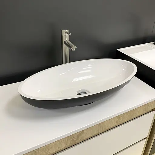 Раковина Adamant умывальник ANDERE NEW искусственный камень овальная без перелива черно-белый - фото 5