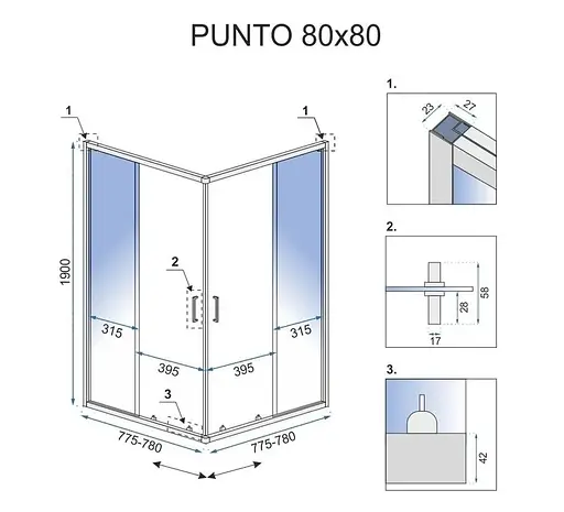 Душова кабіна Rea Punto 80x80 gold розсувна REA-K6441, Універсальна, прозорий, золотий - фото 6