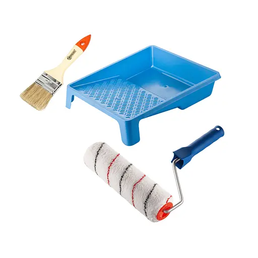 Валик "Микрофибра" 250х48 мм с ручкой, ванночка и кисточка "Стандарт" Polax (770-276) - фото 1