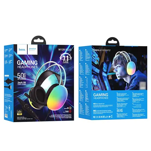 Навушники накладні Hoco W109 Plus ігрові з LED підсвічуванням USB чорний - фото 9