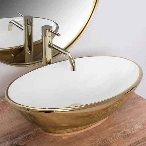 Умивальник Rea Pamela gold white накладний REA-U6345, Золотий - фото 2