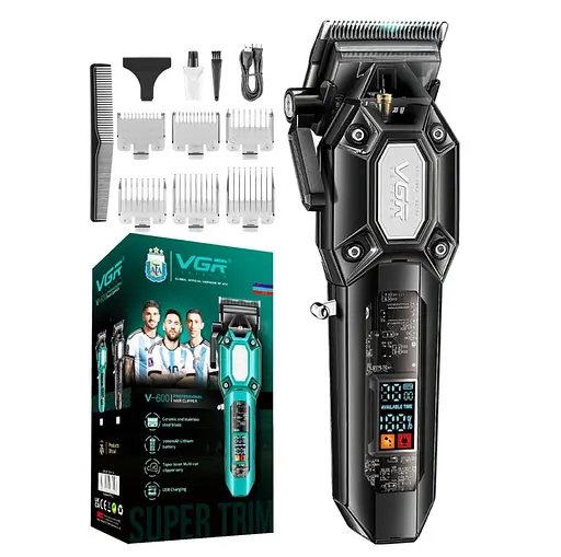 Машинка для стрижки (clipper) VGR V-600, 6 насадок, LED display, Черный - фото 2