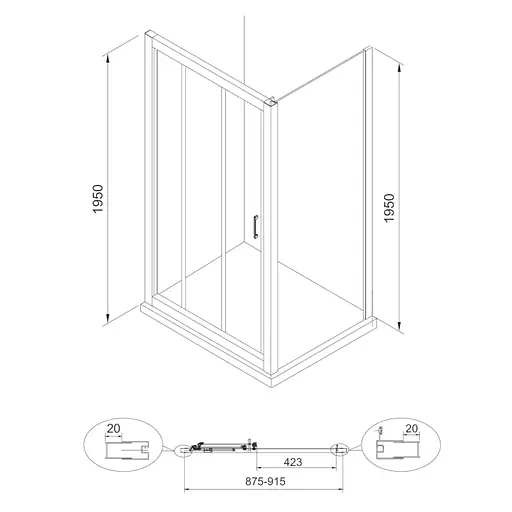 Душевые двери Eger Lexo 599-809/1, универсальные, прозрачный, хром - фото 2