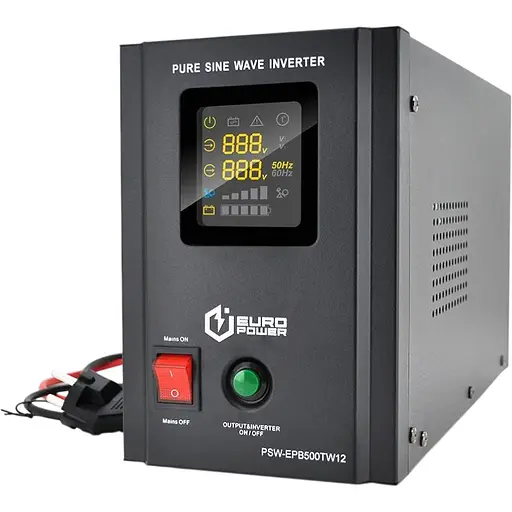 ДБЖ з правильною синусоїдою Europower PSW-EPB500TW12 (300 Вт) 5/10А, під зовнішню АКБ 12В, Q2 (415x200x280) 5,23 кг (346x145x220)