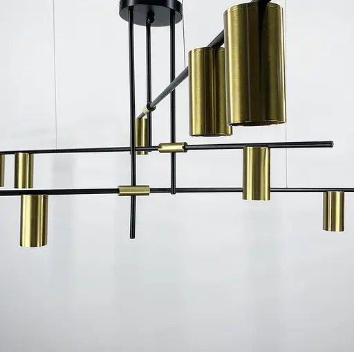 Линейная подвесная люстра на 9 плафонов-спотов цвета латунь Line.F MD 8021-9 BK+GD - фото 3