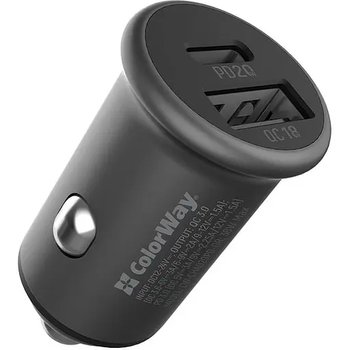 Автомобільний зарядний пристрій ColorWay 2USB Type-C PD20W + USB QC3.0 38W Gray