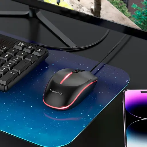 Мишка Borofone BG10 Soaring game luminous wired mouse 1000dpi з підсвіткою чорна - фото 7