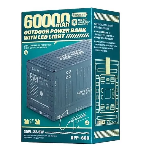 Універсальна зарядна батарея Remax RPP-609 60000mAh QC+PD (22.5W+20W) Led lamp (Зелений) - фото 2