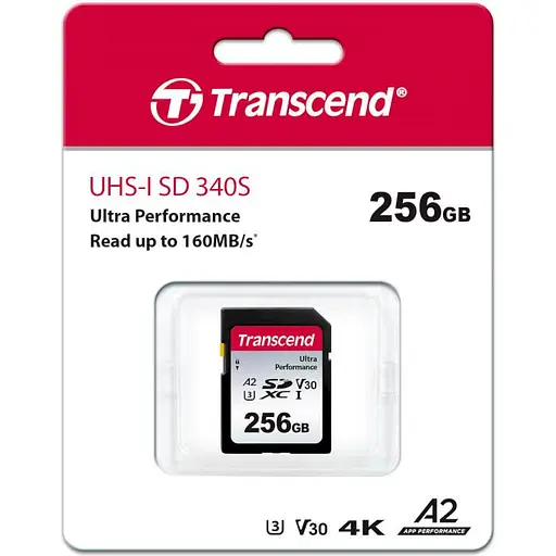 Карта памяти Transcend 256GB SD C10 UHS-I U3 A2 R160/W90MB/s 4K (TS256GSDC340S) - фото 2