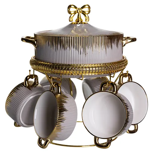 Суповой набор Yiwu из фарфора на металлической подставке серый FM-A23-6 - фото 2