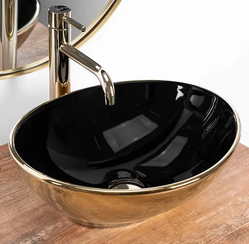 Умивальник Rea Sofia накладний чорно золотий глянець REA-U4527, Золотий - фото 2