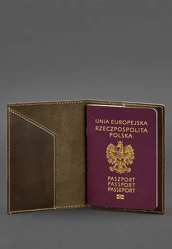 Кожаная обложка для паспорта с польским гербом темно-коричневая Crazy Horse - фото 3