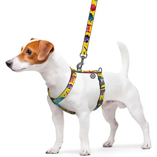 Шлея для собак Waudog Nylon анатомічна H-подібна з QR-паспортом, малюнок "Мохнаті монстри", пластиковий фастекс, L - фото 3