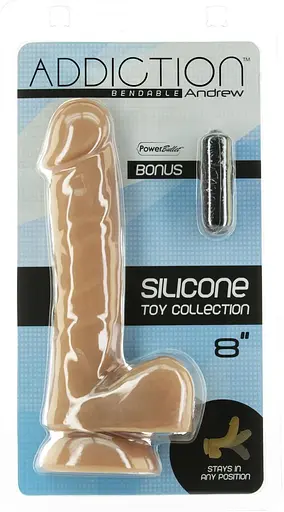 Гибкий фаллоимитатор на присоске Addiction - ANDREW 8″ Silicone Dong - Caramel, вибропуля в подарок - фото 6