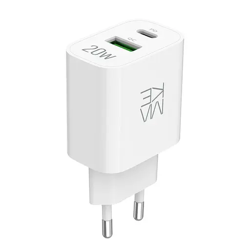 Зарядний пристрій мережевий MAKE 20W Type-C PD3.0 + USB QC4.0 White - фото 4