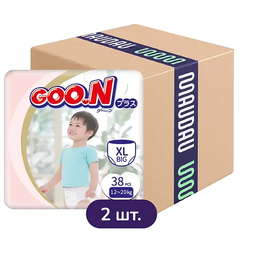 Упаковка підгузків Goo.N Plus XL (12-20 кг) на липучках для дітей унісекс 76 шт. (38 шт. х 2 шт.)