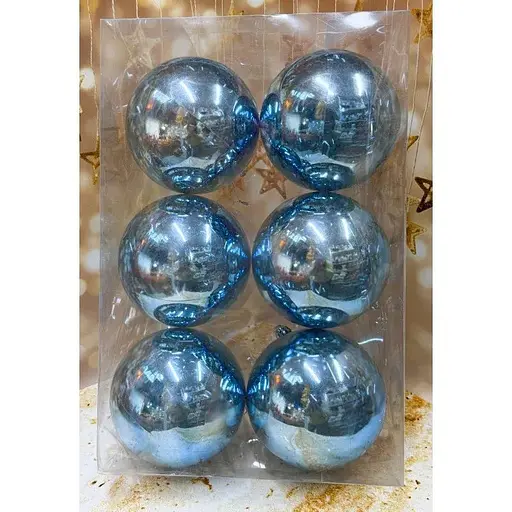 Набір ялинкових іграшок пластикових круглих 6 шт 12 см Блакитний - фото 1