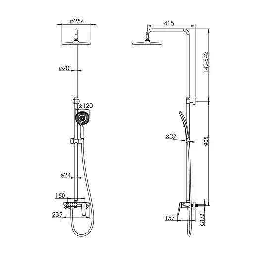 Душова система із виливом Imprese Bila Desne верхній душ 255 мм хром T-10262SR, Хром - фото 2