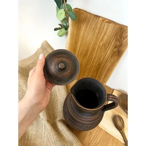 Глек 2.5 літра керамічний (глиняний) різьблений з ручкою декор - фото 3