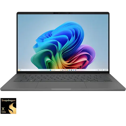 Ноутбук ASUS Zenbook A14 UX3407RA з процесором Snapdragon X Elite X1E 78 100 pana la 3.4GHz, 14''. WUXGA, OLED, 32GB LPDDR5X RAM, 1TB SSD, Qualcomm ® Adreno ™ GPU, Windows 11 Pro, Iceland сірий