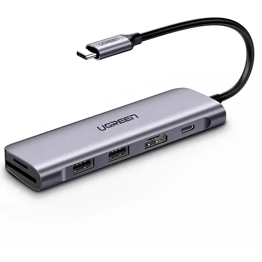 Хаб UGREEN USB-C to 2 Ports USB3.0-A Hub + HDMI + TF/SD with PD Power Supply (Space Gray)