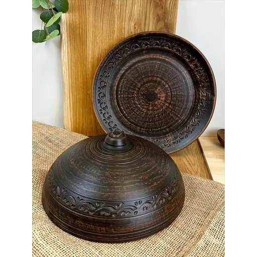 Тарілка для млинців керамічна (глиняна) різьблена Декор 3 л  - фото 6