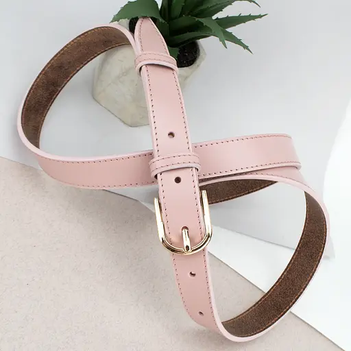 Ремень женский кожаный розовый PS-2577 (125 см) под брюки - фото 3