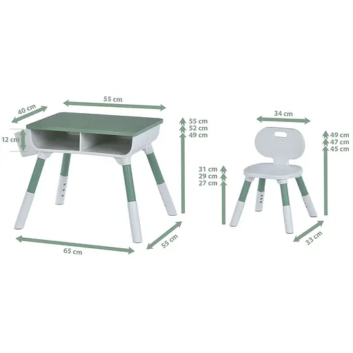 Детский столик ME 1204-5 с 1 стульчиком, вместительная полка, оливковый, в коробке - фото 3
