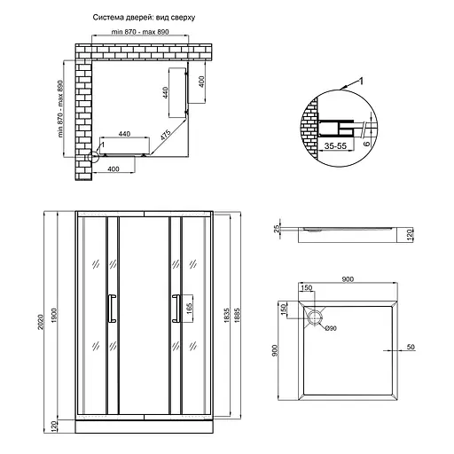 Набор: Qtap душевая кабина Taurus CRM1099SC6 Clear 2020x900x900 мм + поддон Tern 309912C 90x90x12 см с сифоном, Хром, Универсальная, прозрачная - фото 2