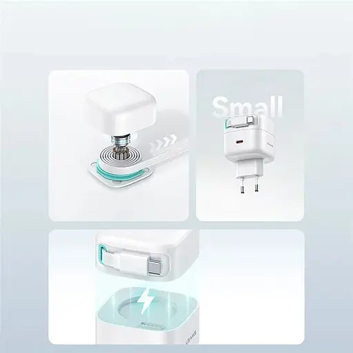 МЗП Usams US-CC202 GaN With Type-C Magnetic Retractable Cable Module XMF Ser. 35W (2USB-C) White - фото 5