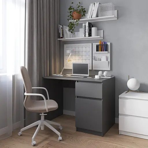 Комп’ютерний стіл Vays R-18 Антрацит, письмовий з тумбою праворуч, без ручок, ЛДСП, 100×60×75 см - для дому та офісу