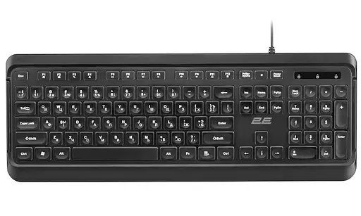 Клавиатура 2E KS120, черный, USB, белая подсветка, 12 мультимедийных клавиш, 1,5 м, UA/EN (2E-KS120UB_UA) - фото 1