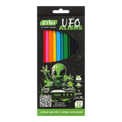 Олівці кольорові KIDS LINE UFO, 12 кольорів, трикутний корпус