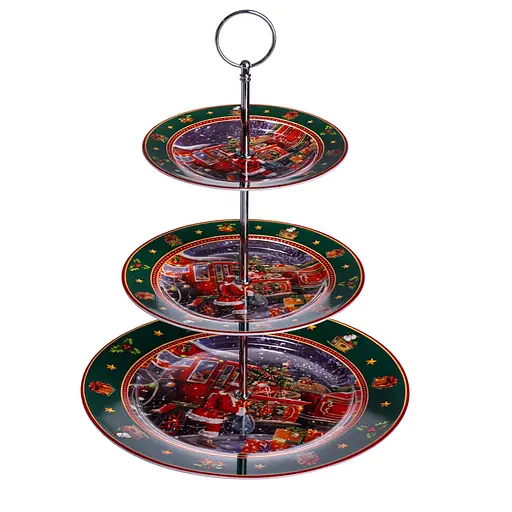 Фруктівниця на 3 яруси Santa новорічна фуршетна стійка для закусок цукерковий посуд Yiwu HP-SDHK-9 - фото 3