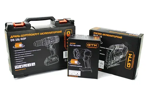 Набір акумуляторного інструменту GTM 18V шурупокрут DS18/40P, лобзик JS18/65, ліхтар FLС18/1500 + 2 АКБ і ЗП - фото 6