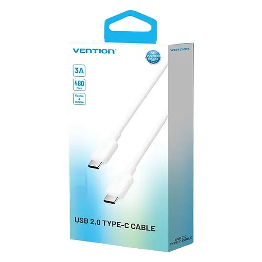 Кабель Vention USB 2.0 Type-C Male to Type-C Male 3A Cable 2 м белый PVC Type - фото 2