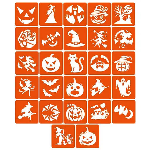Набір трафаретів для біо-тату "Хелловін №2" Hallowween-2-27, 27 трафаретів 5х5 см