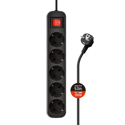 Мережевий фільтр ColorWay 5 розеток 5 м Black (CW-PSEA55BK)