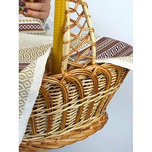 Комплект Великодній кошик Галичина з лляним рушником 70х45 см Коричневий Промінь червоний та свічкою з вощини - фото 5