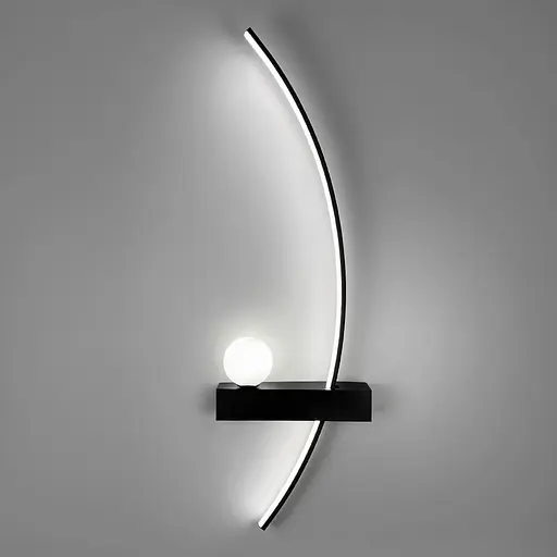 Черное дуговое бра с белым плафоном в правом корпусе 80 см Line F Арт. WJ113/800 R BK (правий) - фото 6