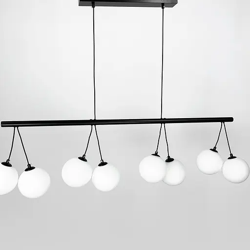 Видовжена чорна люстра з білими плафонами Line.F G 336/8L BK - фото 4