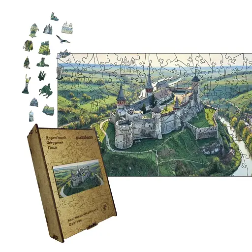 Дерев'яний фігурний пазл Кам'янець-Подільський, А5, Картонна коробка 35 елементів