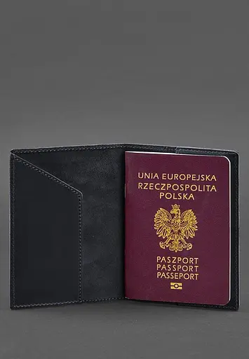 Кожаная обложка для паспорта с польским гербом темно-синяя Crazy Horse - фото 3