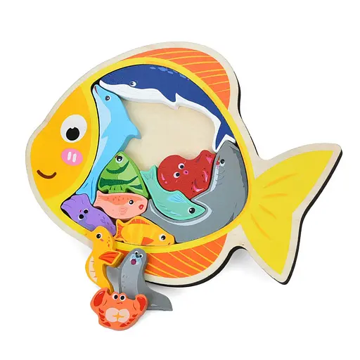 Дитячий дерев'яний пазл-вкладиш "Морські мешканці" Bambi MD 1500-2 - фото 1