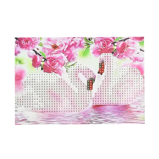 Алмазная мозаика Strateg ПРЕМИУМ Пара лебедей среди розовых цветов без подрамника размером 10х15 см (YAB26246) - фото 1