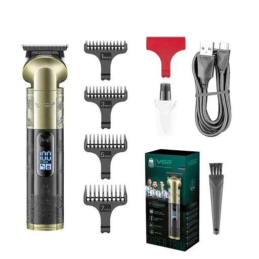 Тример для бороди VGR V-296 LCD 1200мАч (4 насадки)