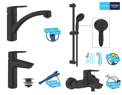 Набір змішувачів Grohe QuickFix Start 4 в 1 для ванни та кухні UA303311MK Чорний матовий - фото 2